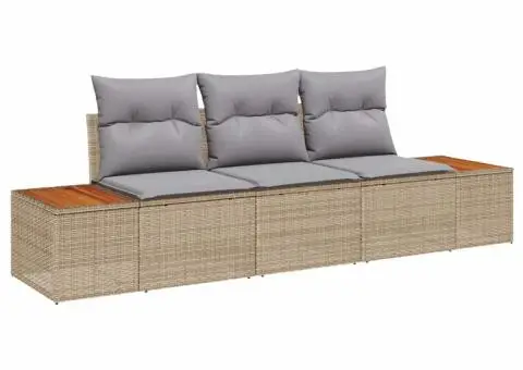 Set de Canapea de Grădină cu Perne Bej Poliratan Acacia - 2/5