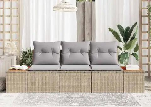 Set de Canapea de Grădină cu Perne Bej Poliratan Acacia - 3/5