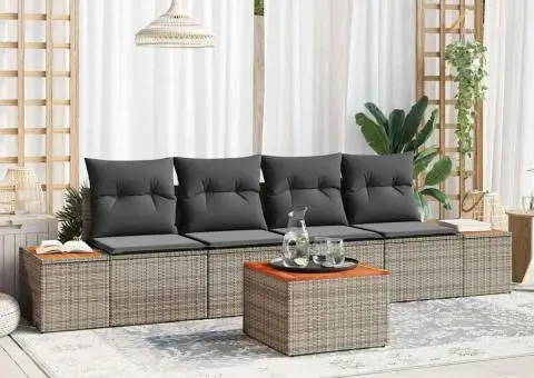 Set canapele grădină 5 piese cu perne gri din ratan și acacia - 1/5