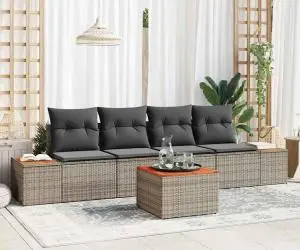 Set canapele grădină 5 piese cu perne gri din ratan și acacia