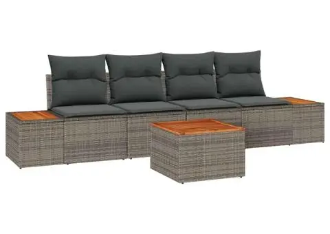 Set canapele grădină 5 piese cu perne gri din ratan și acacia - 2/5