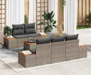 Set canapele de grădină cu 6 piese și perne, gri, din rattan poli și acacia