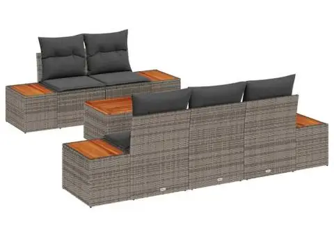 Set canapele de grădină cu 6 piese și perne, gri, din rattan poli și acacia - 2/5