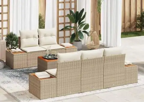 Set de canapea de grădină cu 6 piese, perne bej din rattan și acacia. - 1/5