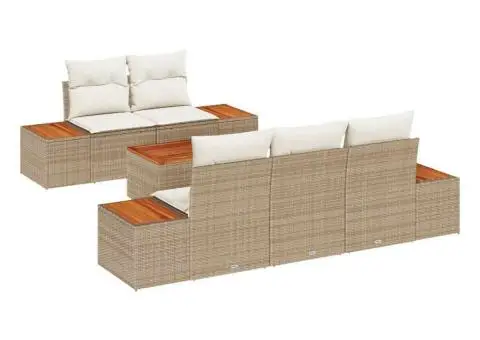 Set de canapea de grădină cu 6 piese, perne bej din rattan și acacia. - 2/5