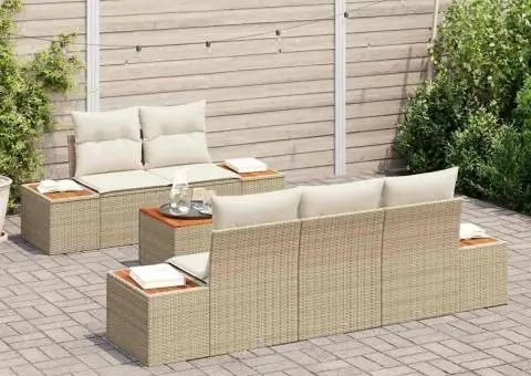 Set de canapea de grădină cu 6 piese, perne bej din rattan și acacia. - 3/5