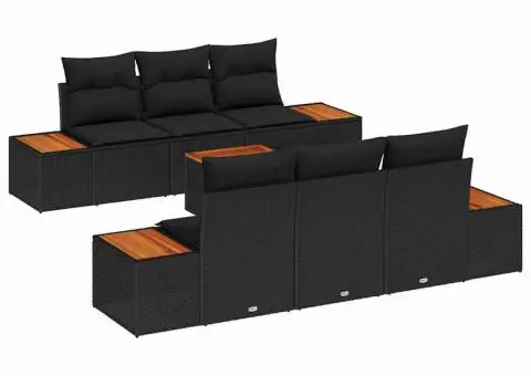 Set de canapea de grădină 7 piese cu perne Negru Rattan Poliester Acacia - 2/5