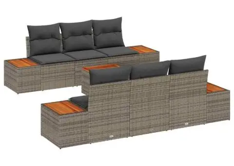 Set canapea grădină 7 piese, cu perne gri, din rattan polyratan și acacia - 2/5