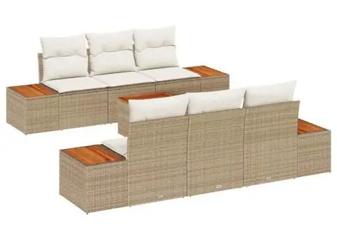 Set de canapele de grădină cu 7 piese și perne bej din rattan poli și acacia - 2/5