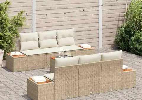 Set de canapele de grădină cu 7 piese și perne bej din rattan poli și acacia - 3/5