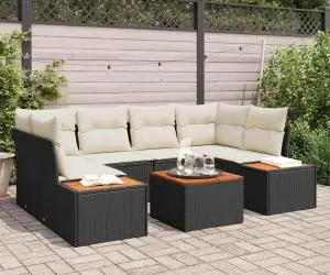Set de canapele de grădină 7 piese , cu perne, ratan polietilenic negru, acacia