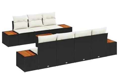 Set de canapele de grădină de 8 piese cu perne, negru, rattan polyester, acacia - 2/5