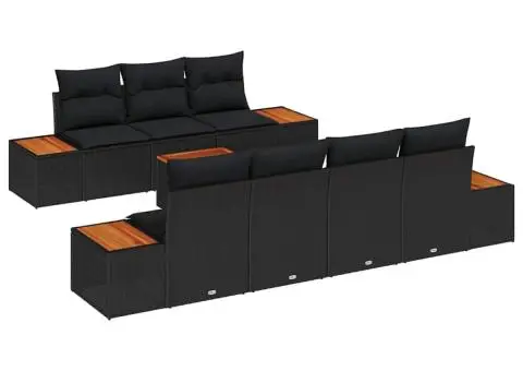 Set de canapea pentru grădină cu 8 piese și perne, din ratan negru lucios, acacia - 2/5