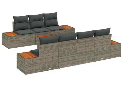 Set canapea grădină 8 piese cu perne gri din poliratan și acacia - 2/5