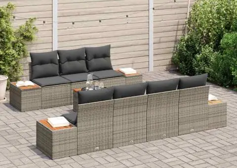 Set canapea grădină 8 piese cu perne gri din poliratan și acacia - 3/5