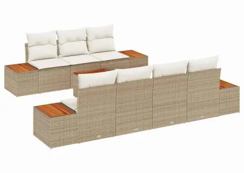 Set de canapea de grădină, 8 piese, cu perne bej, din ratan polietilenic și acacia. - 2/5