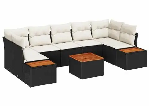 Set canapea grădină, 8 piese, rattan negru și acacia - 2/5