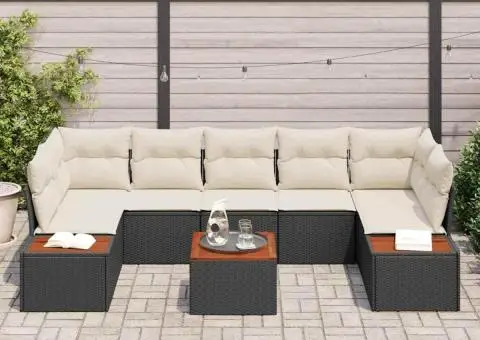 Set canapea grădină, 8 piese, rattan negru și acacia - 3/5