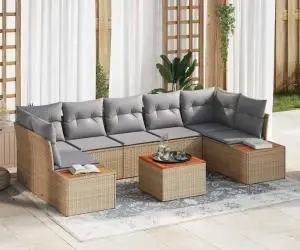 Set de canapele de grădină cu 8 piese, cu perne, din rattan sintetic și acacia, bej.