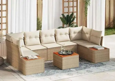Set de canapea de grădină cu 8 piese și perne bej din ratan sintetic Acacia - 1/5