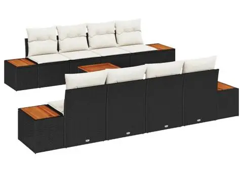 Set canapele de grădină 9 piese cu perne Negru din ratan sintetic și Acacia - 2/5