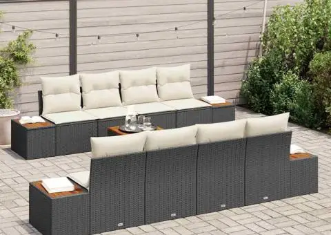 Set canapele de grădină 9 piese cu perne Negru din ratan sintetic și Acacia - 3/5