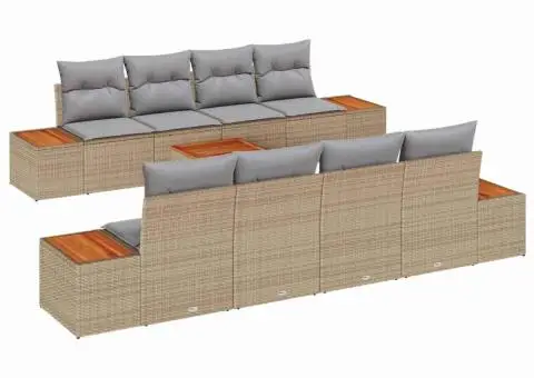 Set de canapele de grădină 9 piese cu perne, Bej din ratan sintetic, Acacia - 2/5