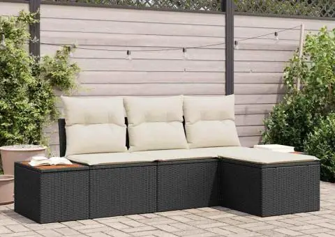 Set de canapea de grădină 4 piese cu perne Negru Ratan Poli Acacia - 1/5