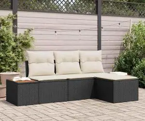 vidaXL Set de canapea de grădină 4 piese cu perne Negru Ratan Poli Acacia
