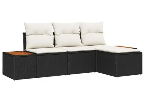 Set de canapea de grădină 4 piese cu perne Negru Ratan Poli Acacia - 2/5