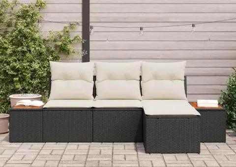 Set de canapea de grădină 4 piese cu perne Negru Ratan Poli Acacia - 3/5