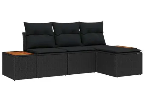 Set de canapea de grădină 4 piese cu perne Negru Ratan Poli Acacia - 2/5