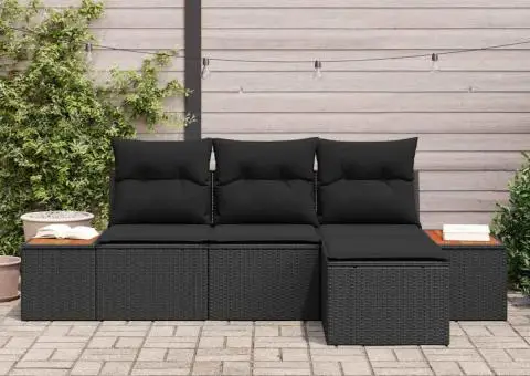 Set de canapea de grădină 4 piese cu perne Negru Ratan Poli Acacia - 3/5