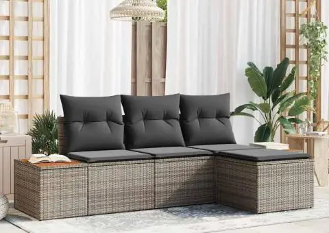 Set de Canapea de Grădină cu Perne Gri din Ratan Poli Acacia - 1/5