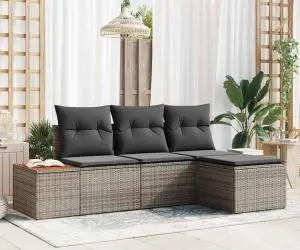 vidaXL Set de Canapea de Grădină cu Perne Gri din Ratan Poli Acacia