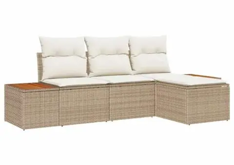 Set canapea gradină de 4 piese cu perne bej din ratan polimeric și acacia - 2/5