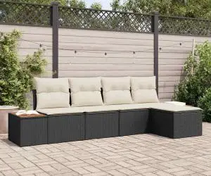 vidaXL Set de 5 Canapele Grădină cu Perne Negru Poliratan Acacia