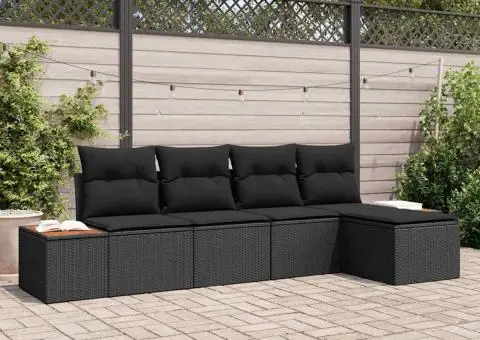 Set de Canapea de Grădină cu 5 Piese și Perne Negru Poliratan Acacia - 1/5