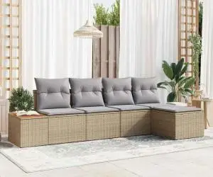 vidaXL Set de Canapea cu 5 Piese și Perne Bej Ratan Poliester Acacia