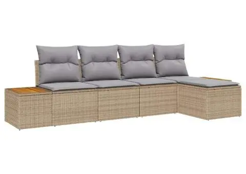 Set de Canapea cu 5 Piese și Perne Bej Ratan Poliester Acacia - 2/5