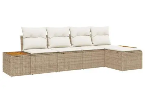 Set de Canapea de Grădină cu Pernuțe Bej Poliratan Acacia - 2/5