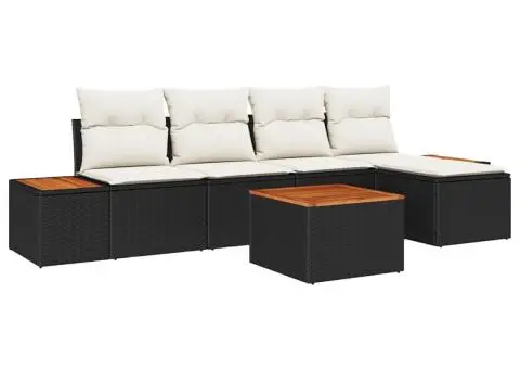 Set de canapea cu 6 piese și perne Negru Poliratan Acacia - 2/5