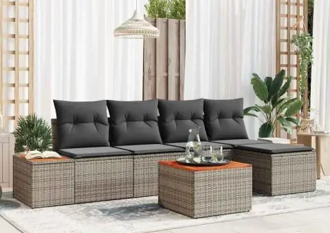 Set de canapea grădină 6 piese cu perne gri din poliratan acacia - 1/5