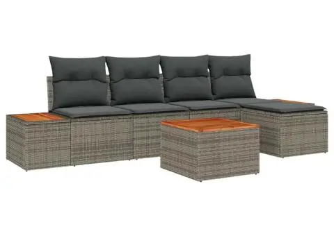 Set de canapea grădină 6 piese cu perne gri din poliratan acacia - 2/5