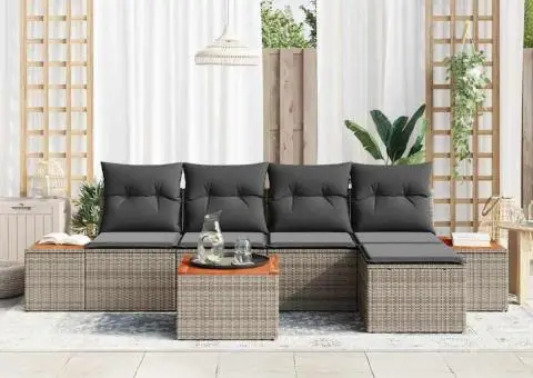 Set de canapea grădină 6 piese cu perne gri din poliratan acacia - 3/5