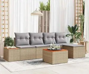 Set de Sofa pentru Grădină de 6 Piese cu Pernițe Bej Ratan Poli Acacia