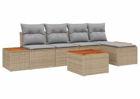 Set de Sofa pentru Grădină de 6 Piese cu Pernițe Bej Ratan Poli Acacia - 2/5