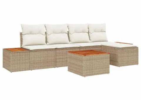Set de canapea de grădină de 6 piese cu perne bej din poliratan Acacia - 2/5
