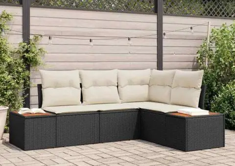 Set canapea de grădină cu 4 piese și perne Negru Poliratan Acacia - 1/5