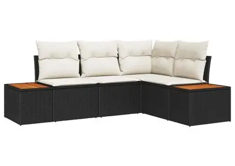 Set canapea de grădină cu 4 piese și perne Negru Poliratan Acacia - 2/5